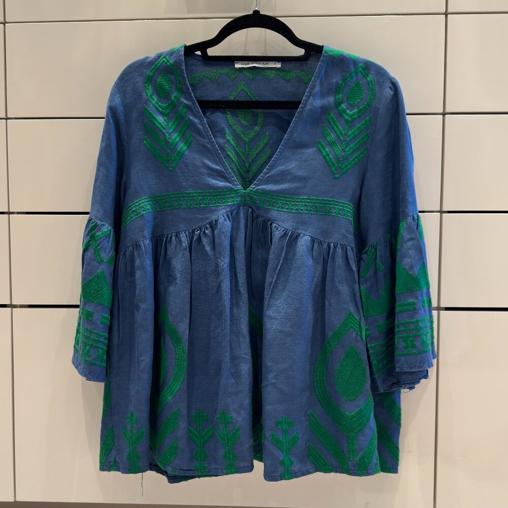 GREEK ARCHAIC KORI Linen Feather Blouse - Size Small -  In Pristine Condition